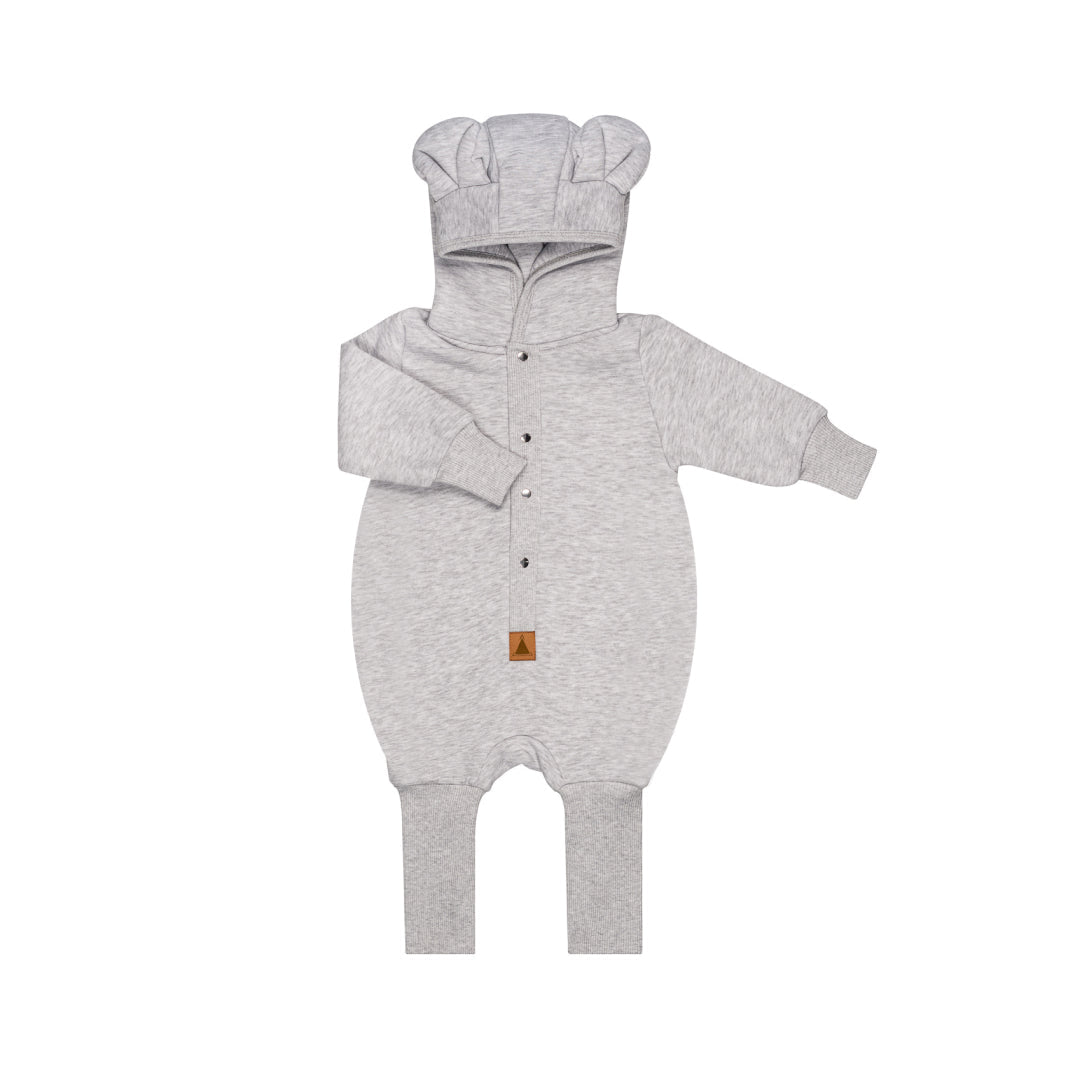 Cozy Cotton Eared Jumpsuit for Babies & Kids (Melange Grey) - Tiny Tugz™