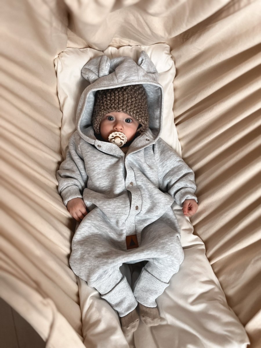 Cozy Cotton Eared Jumpsuit for Babies & Kids (Melange Grey) - Tiny Tugz™