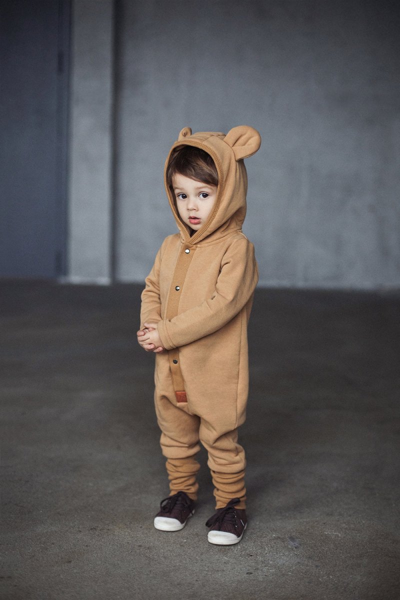 Cozy Cotton Eared Jumpsuit for Babies & Kids (Mustard) - Tiny Tugz™