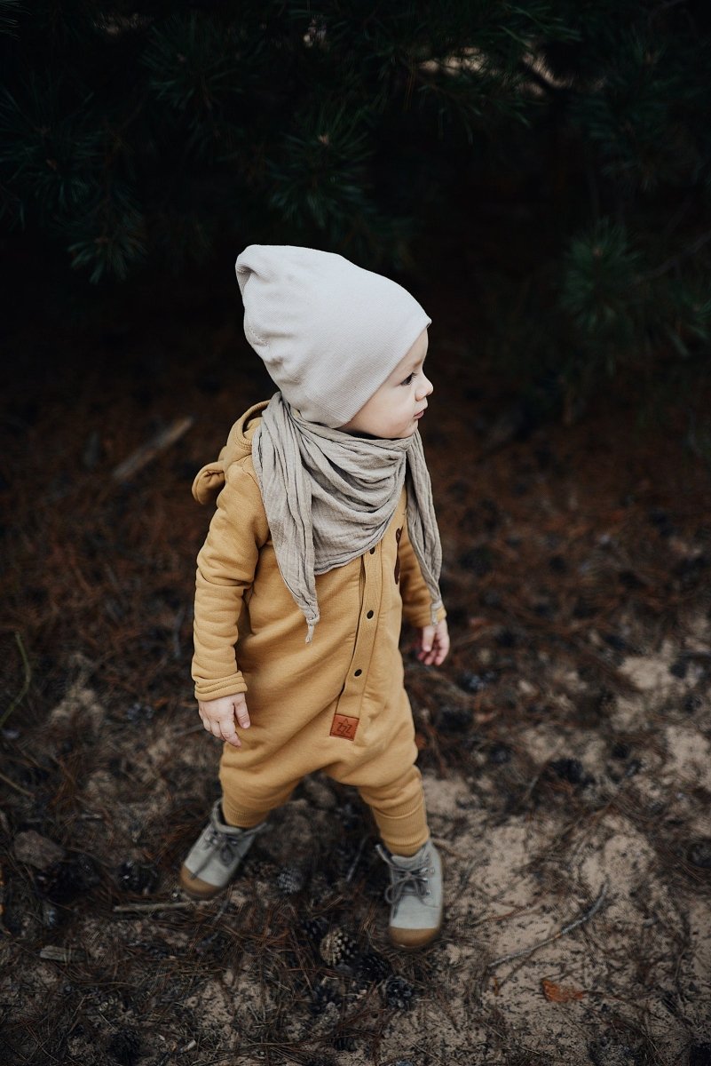 Cozy Cotton Eared Jumpsuit for Babies & Kids (Mustard) - Tiny Tugz™