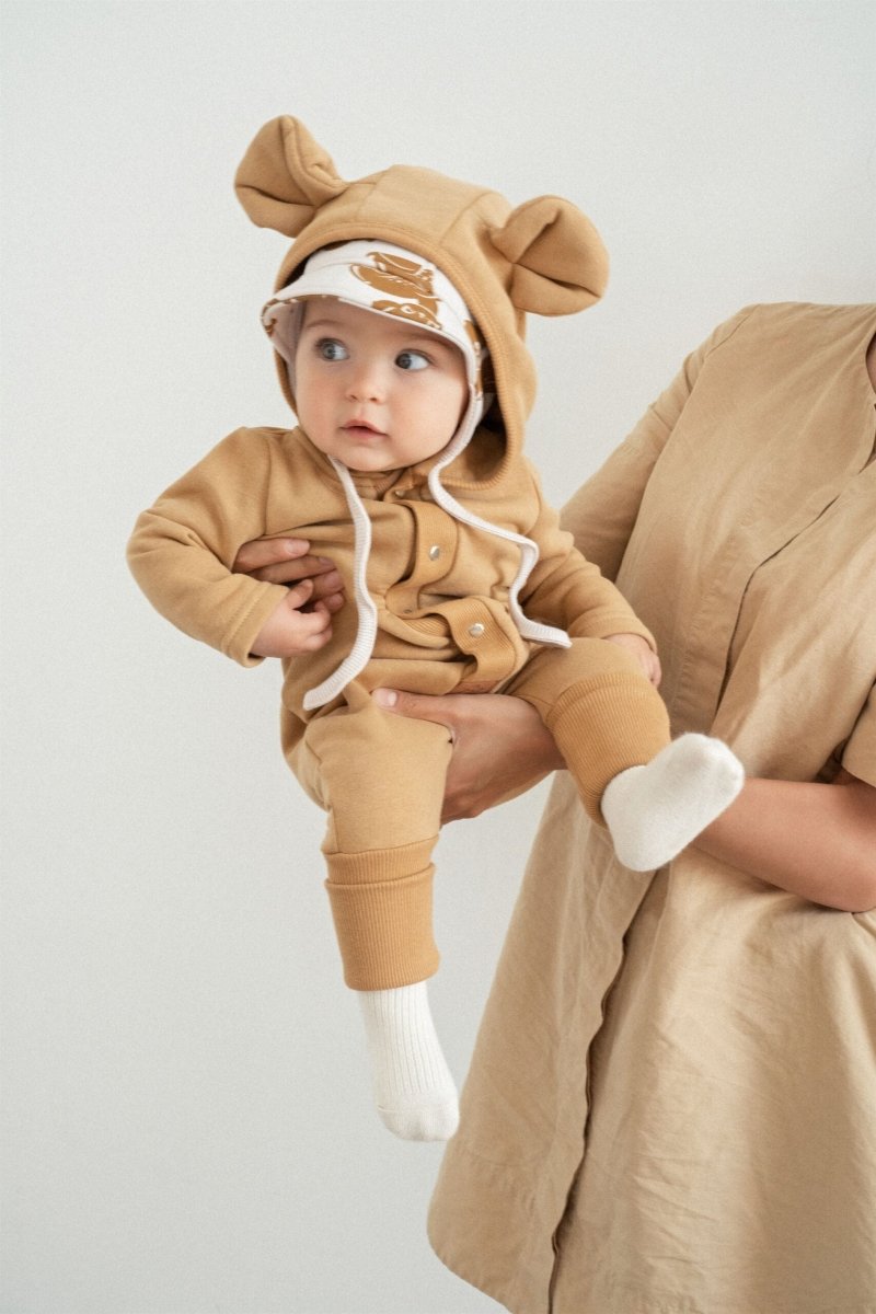 Cozy Cotton Eared Jumpsuit for Babies & Kids (Mustard) - Tiny Tugz™