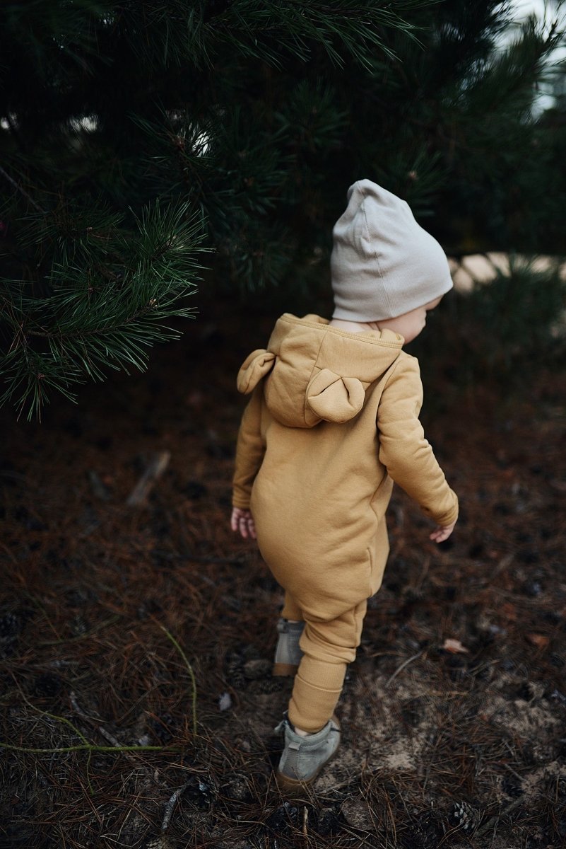 Cozy Cotton Eared Jumpsuit for Babies & Kids (Mustard) - Tiny Tugz™