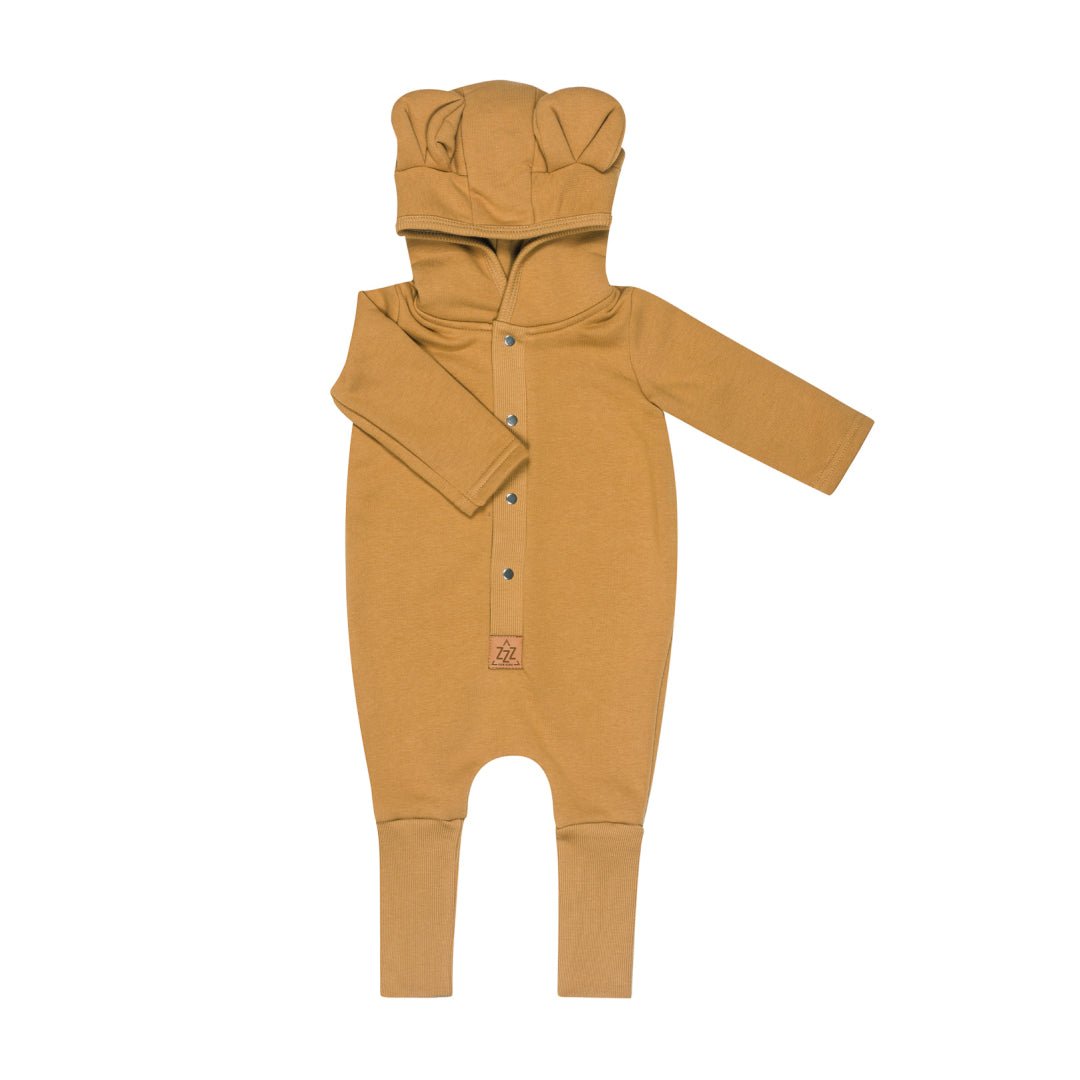Cozy Cotton Eared Jumpsuit for Babies & Kids (Mustard) - Tiny Tugz™