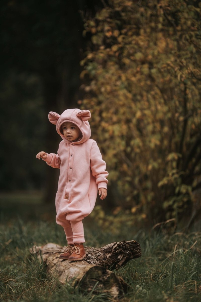 Cozy Cotton Eared Jumpsuit for Babies & Kids (Peach) - Tiny Tugz™