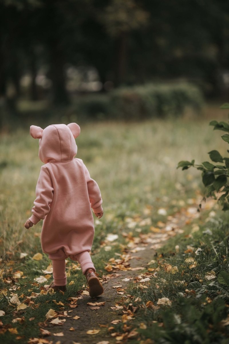 Cozy Cotton Eared Jumpsuit for Babies & Kids (Peach) - Tiny Tugz™