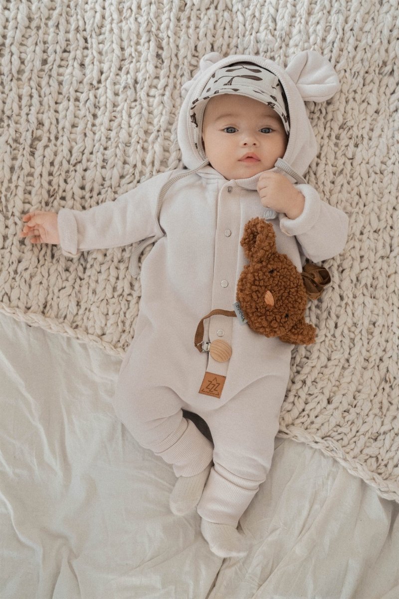 Cozy Cotton Eared Jumpsuit for Babies & Kids (Sand) - Tiny Tugz™
