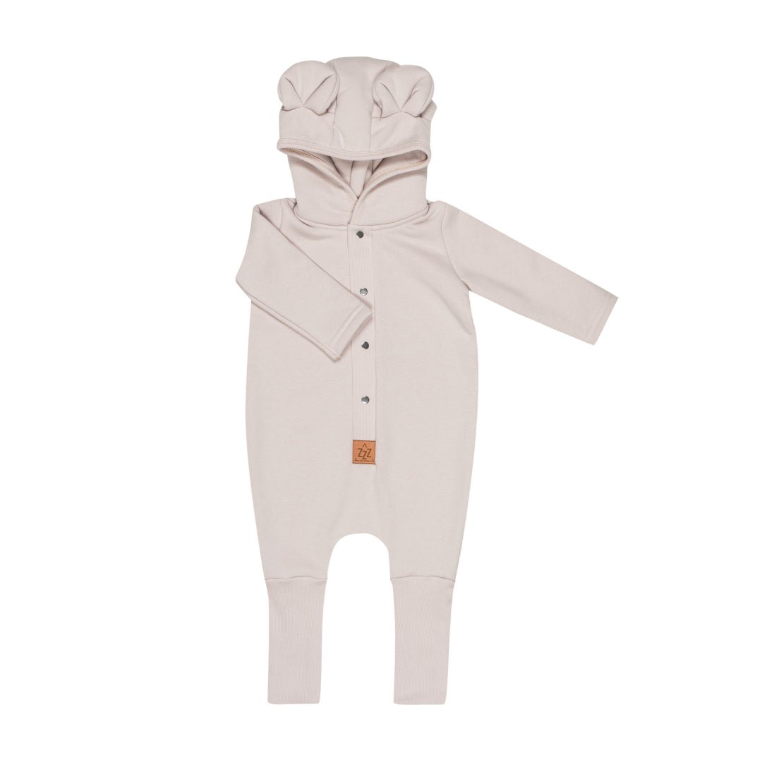 Cozy Cotton Eared Jumpsuit for Babies & Kids (Sand) - Tiny Tugz™