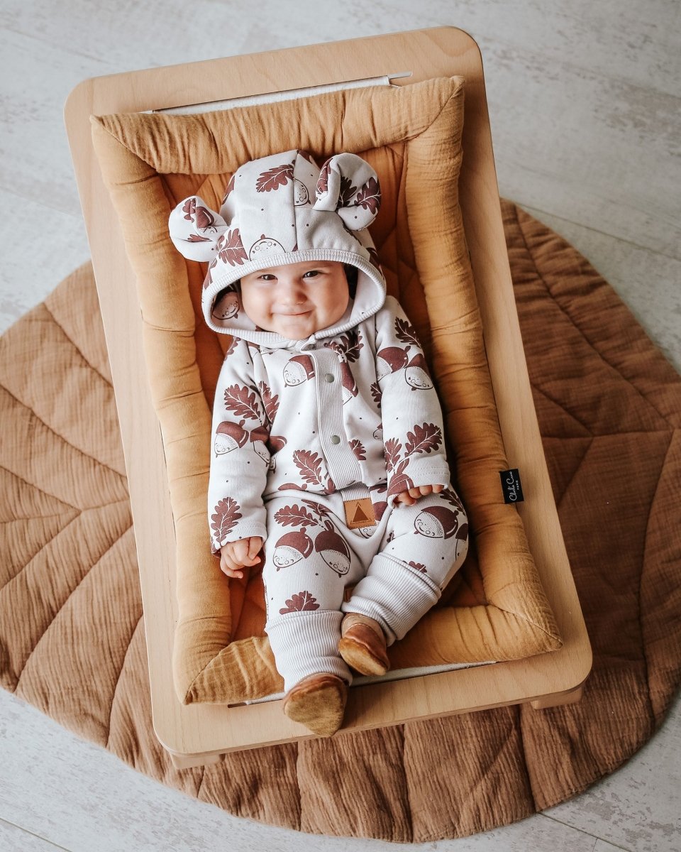 Cozy Cotton Eared Jumpsuit for Babies & Kids (Sand Acorns) - Tiny Tugz™