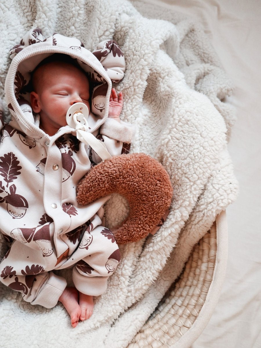 Cozy Cotton Eared Jumpsuit for Babies & Kids (Sand Acorns) - Tiny Tugz™