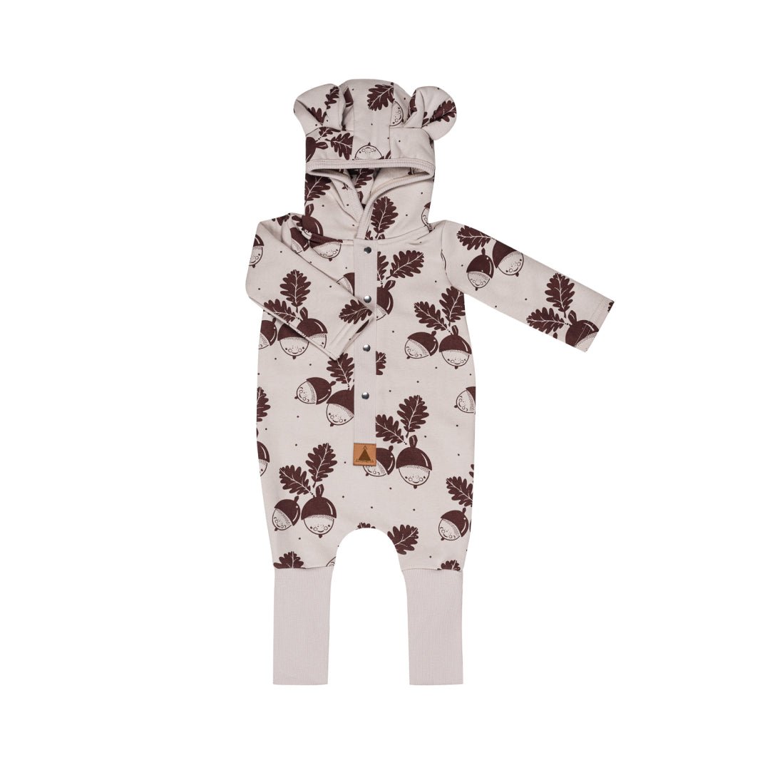 Cozy Cotton Eared Jumpsuit for Babies & Kids (Sand Acorns) - Tiny Tugz™