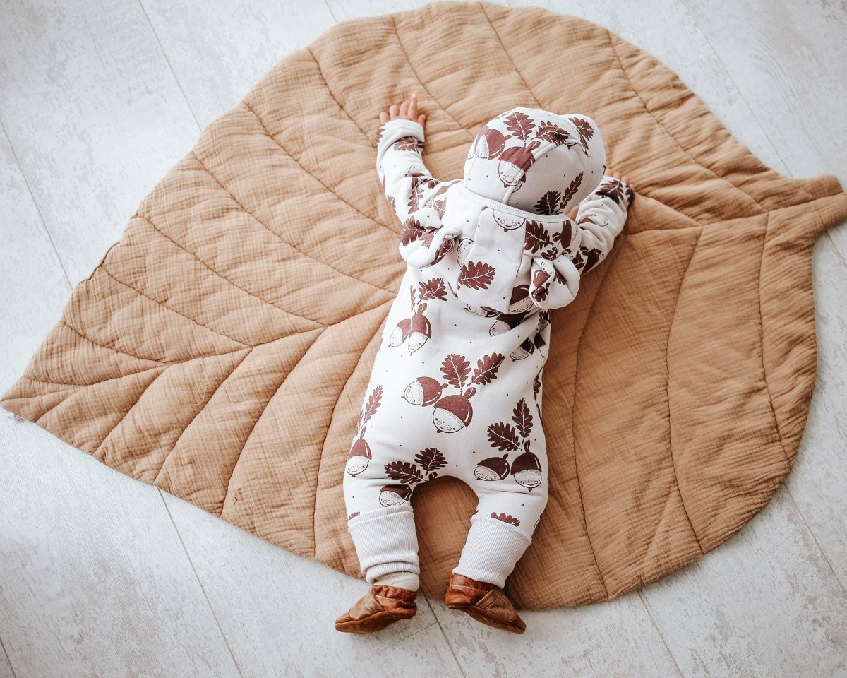 Cozy Cotton Eared Jumpsuit for Babies & Kids (Sand Acorns) - Tiny Tugz™