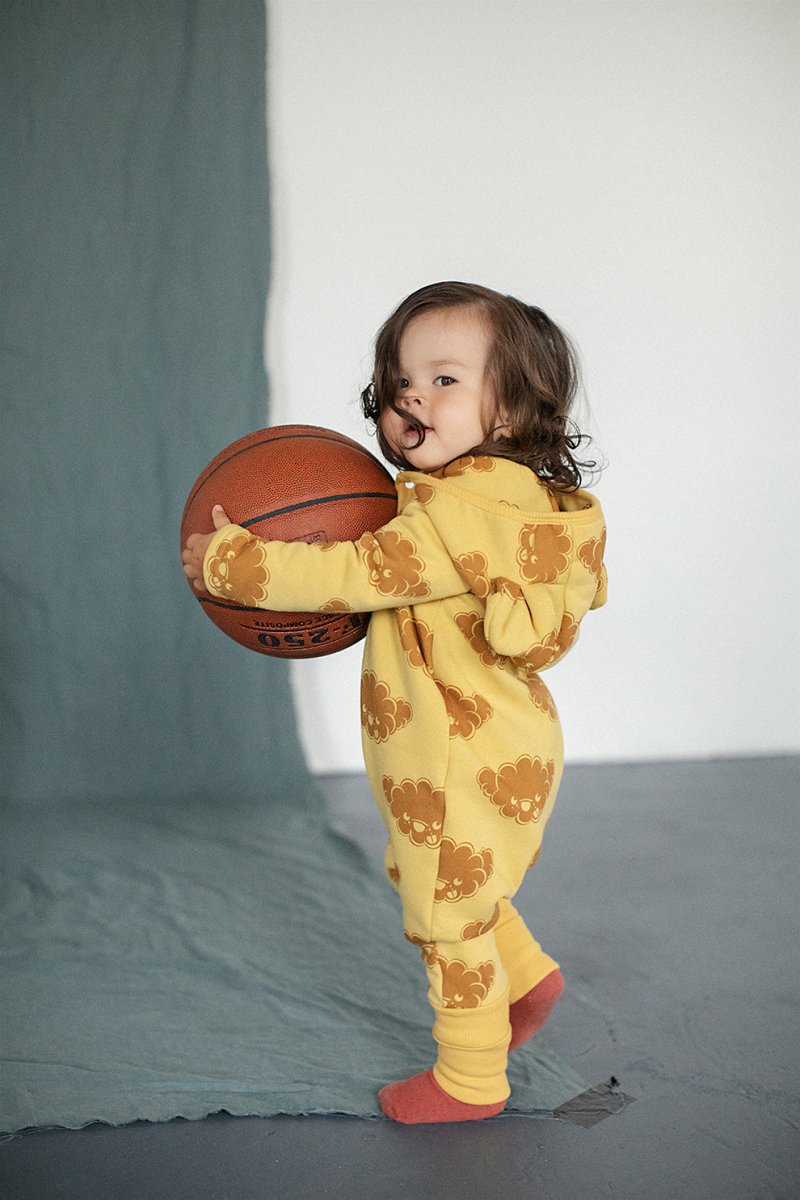 Cozy Cotton Eared Jumpsuit for Babies & Kids (Yellow Clouds) - Tiny Tugz™