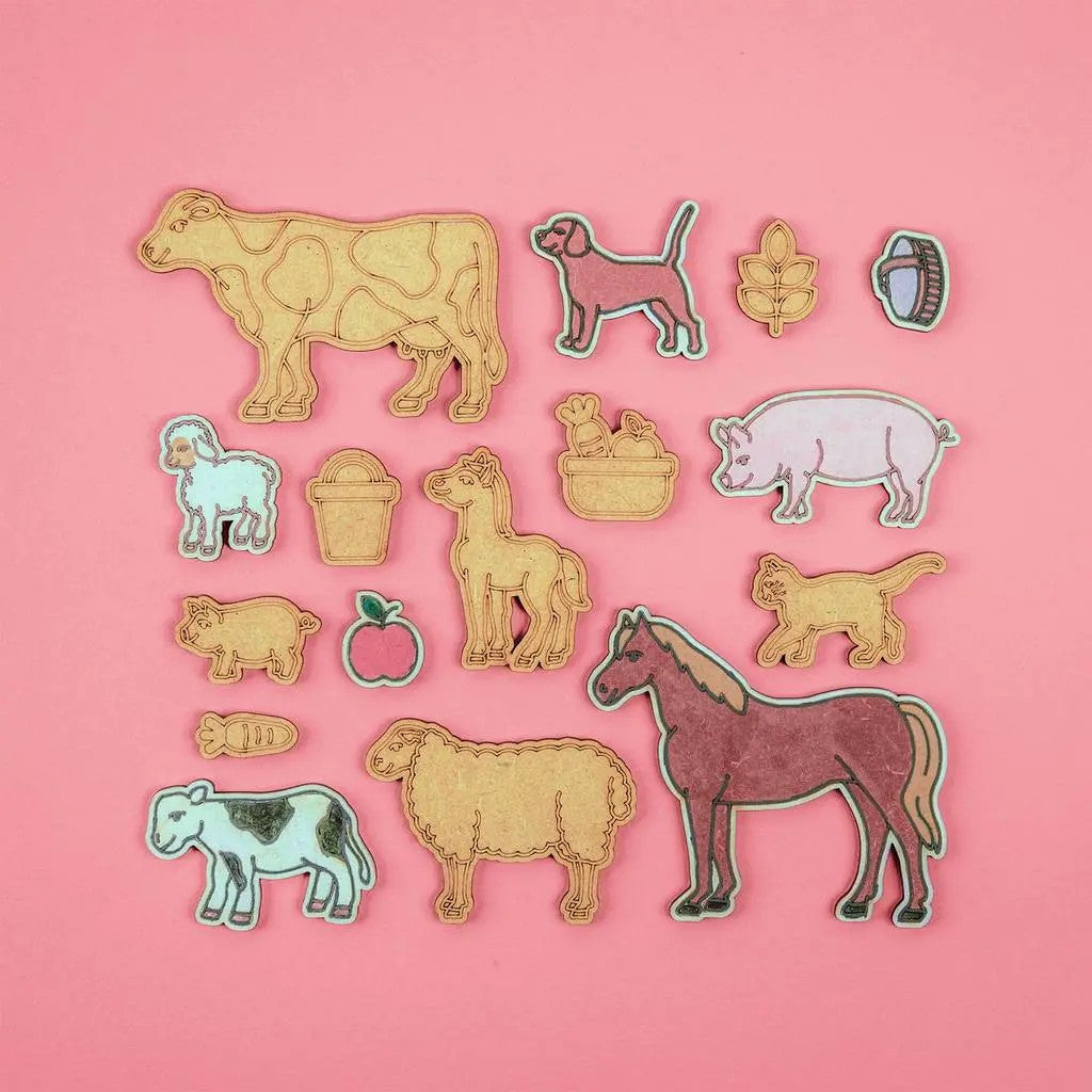 Crateit Farm Animals – Colour-Your-Own Wooden Toy Set