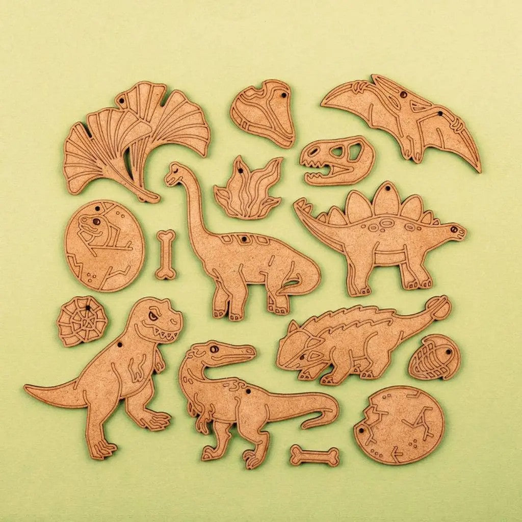 Crateit Jurassic Journeys – Colour-Your-Own Wooden Dinosaur Set