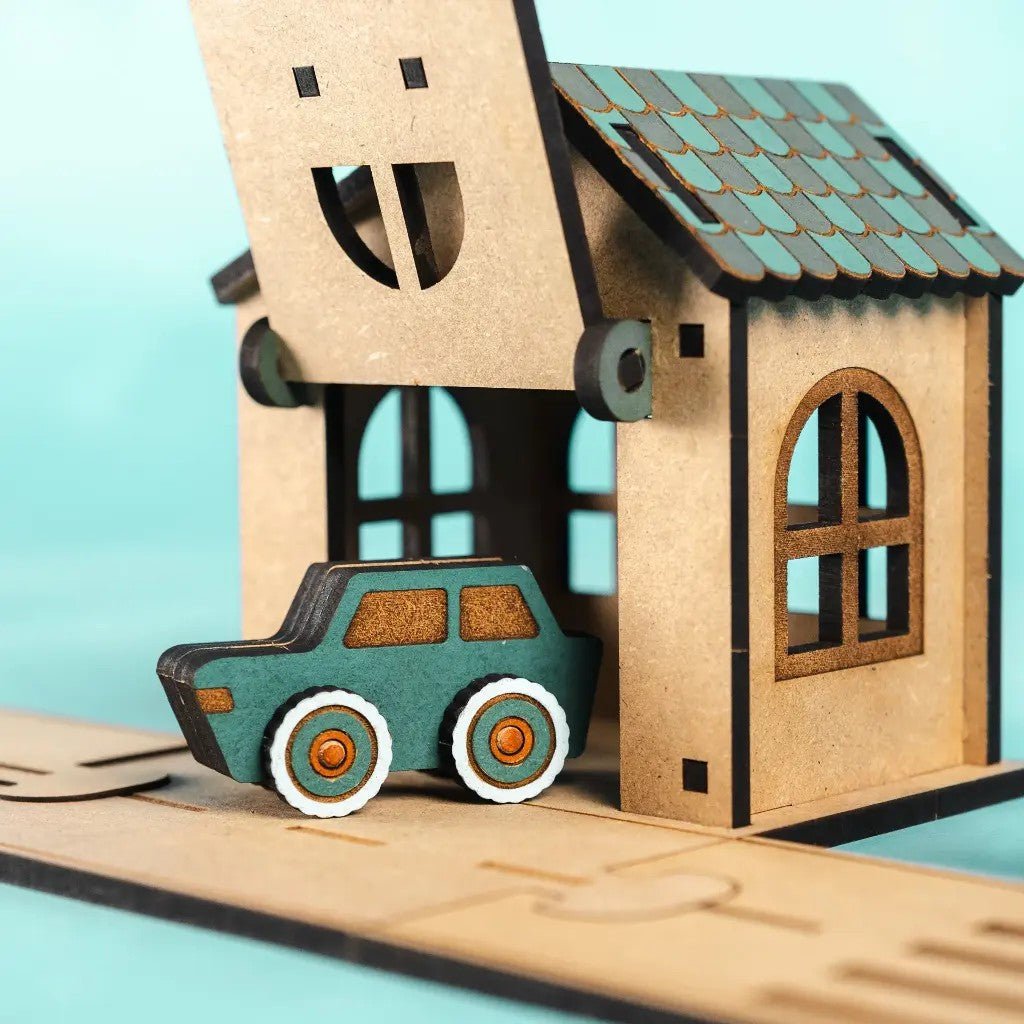 Crossroad Cottage - Colour-Your-Own Wooden Toy Garage - Tiny Tugz™