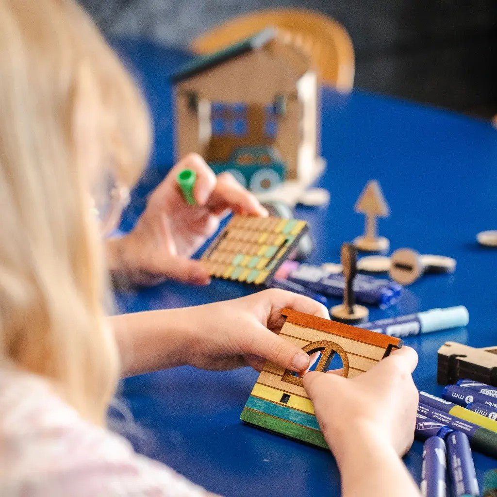 Crossroad Cottage - Colour-Your-Own Wooden Toy Garage - Tiny Tugz™