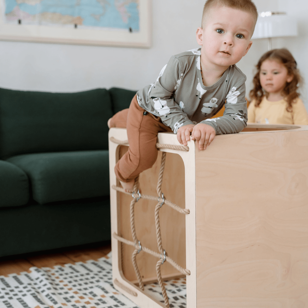 CUBITRI® Montessori Climbing Cube - Birch Plywood - Rope Window - Tiny Tugz™
