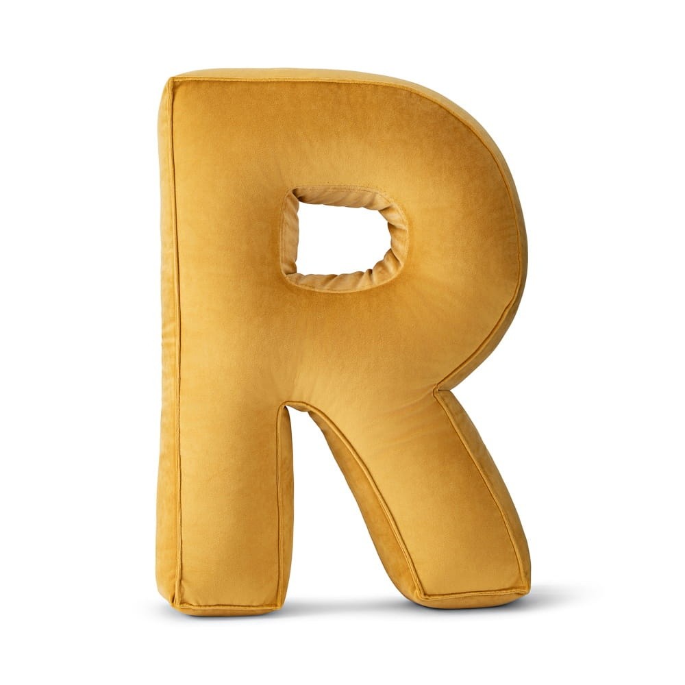 CuddleRest Decorative Velvet Letter Pillow – Yellow R