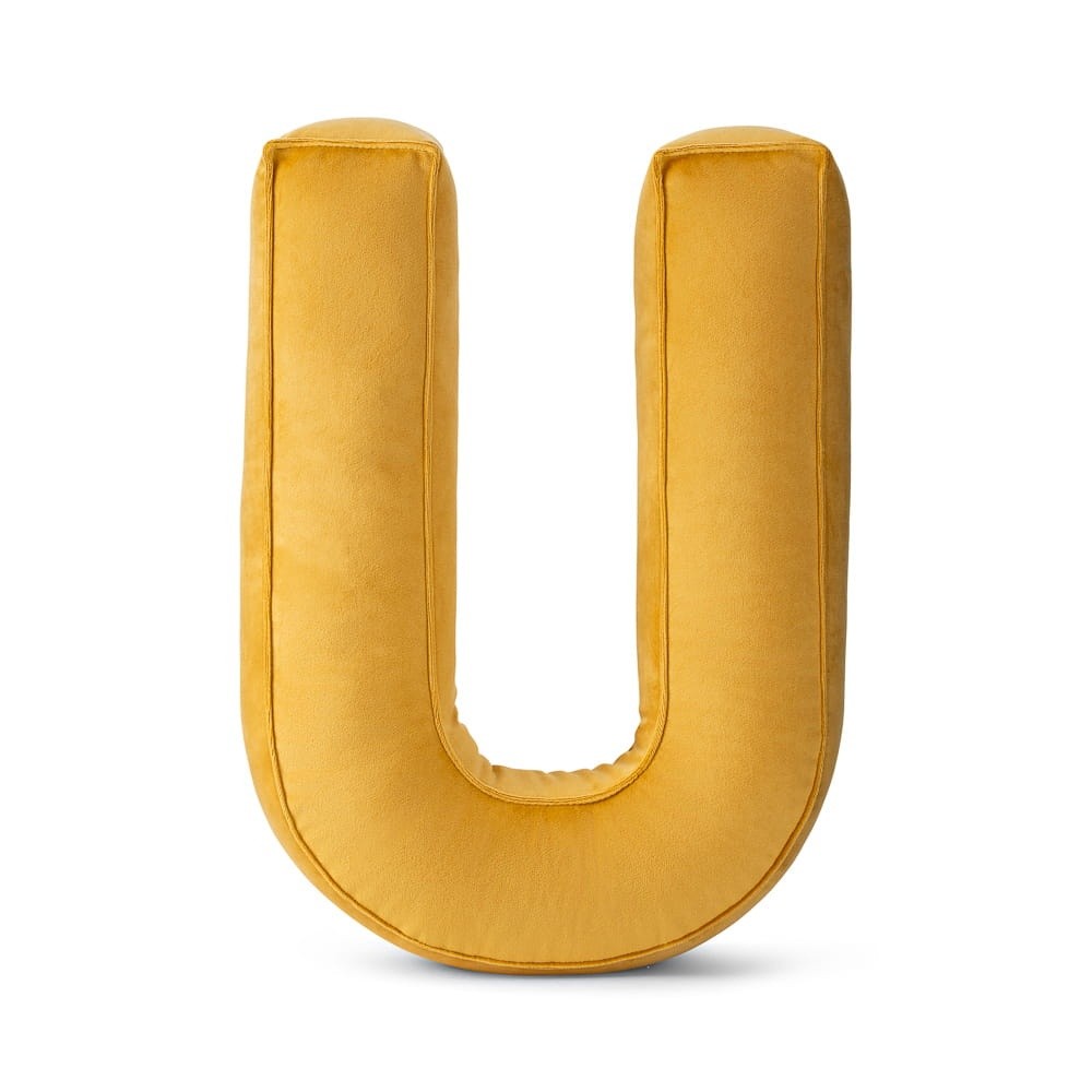 CuddleRest Decorative Velvet Letter Pillow – Yellow U
