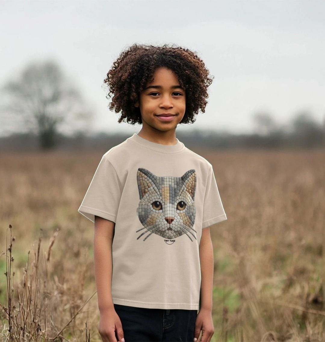 Organic Cotton Kids’ T-Shirt – Mosaic Cat Design