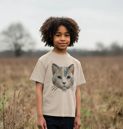 Organic Cotton Kids’ T-Shirt – Mosaic Cat Design