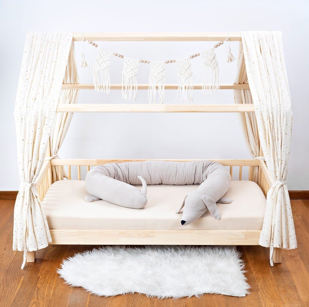 Dachshund Cuddle Pillow & Bed Wall Bumper - Linen & Cotton, 200 cm (Beige) - Tiny Tugz™