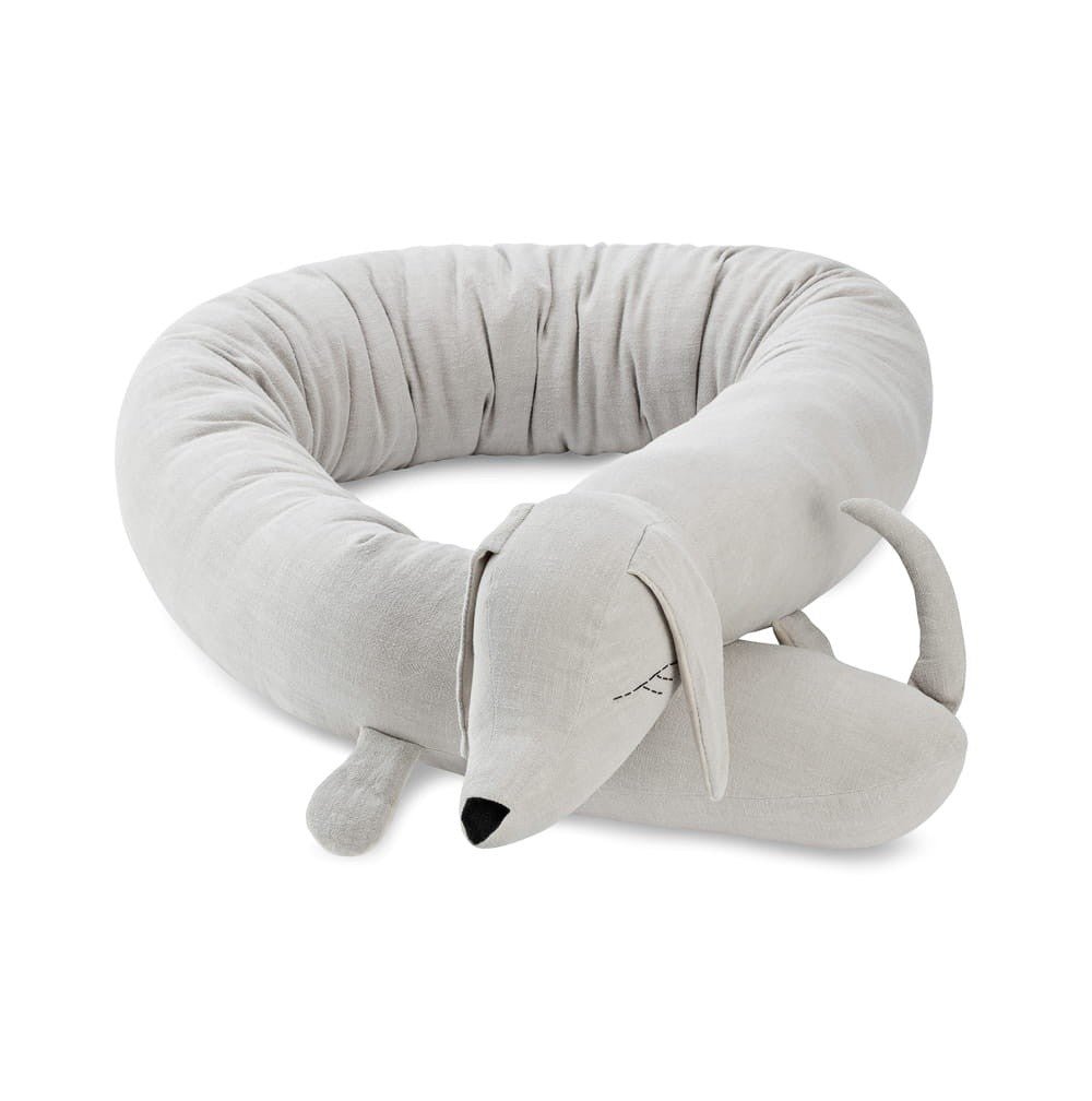 Dachshund Cuddle Pillow & Bed Wall Bumper - Linen & Cotton, 200 cm (Beige) - Tiny Tugz™