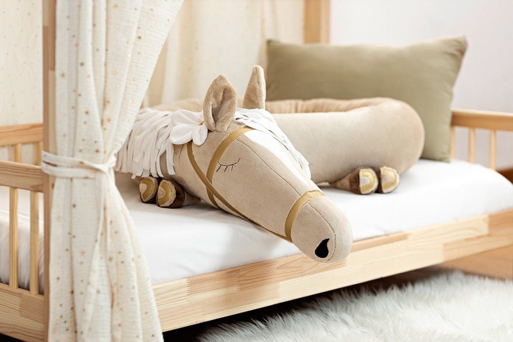 Daisy Horse Cuddle Pillow & Bed Wall Bumper - Minky, 235 cm (Beige) - Tiny Tugz™