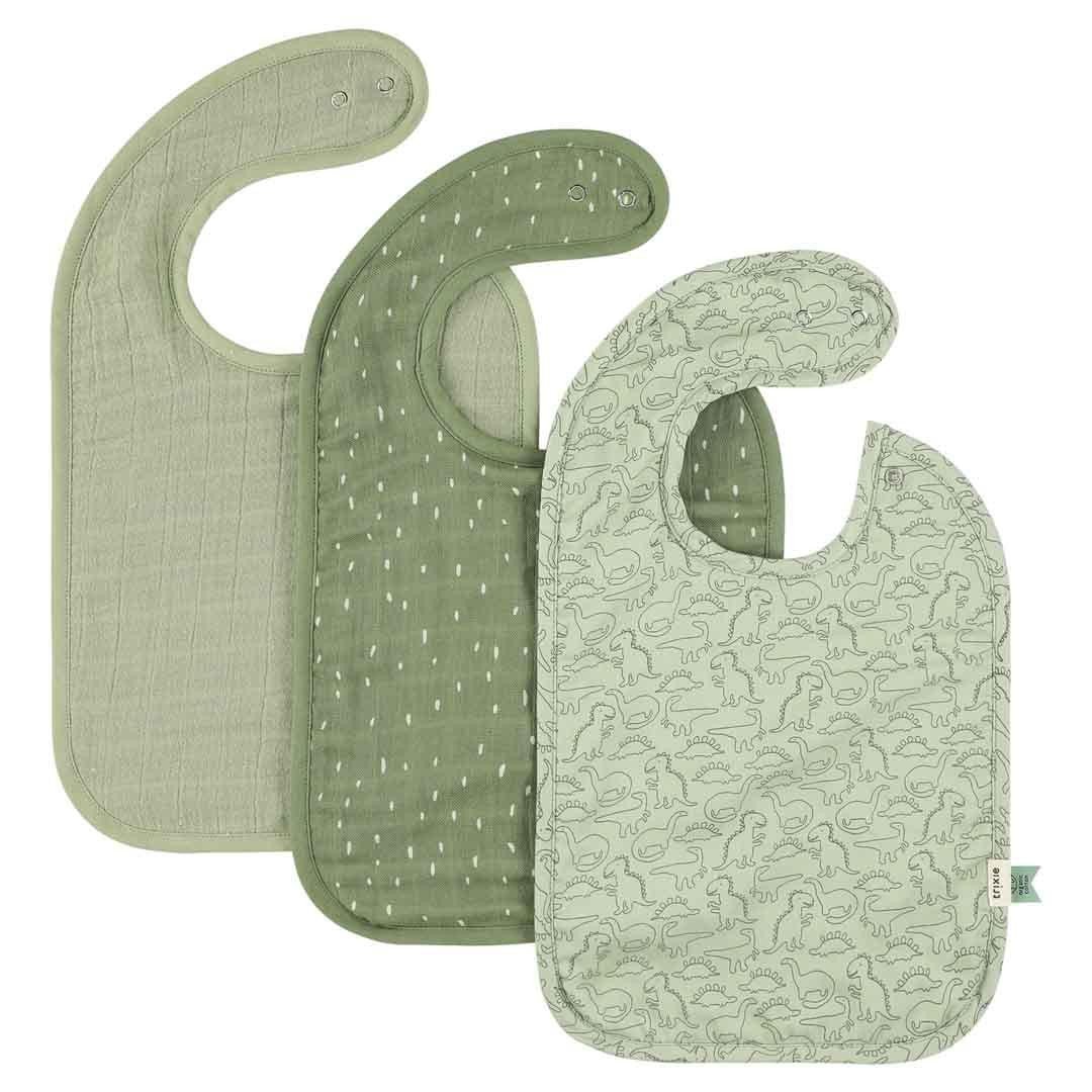 Daring Dino Bib 3-Pack – 100% Organic Cotton, Adjustable Snap Closure (0m+) - Tiny Tugz™
