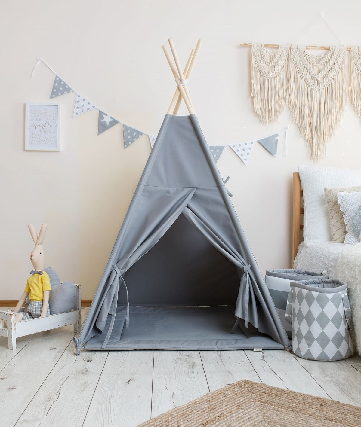 Dark Grey Teepee Tent – OEKO-TEX® certified cotton teepee tent, handmade in Poland