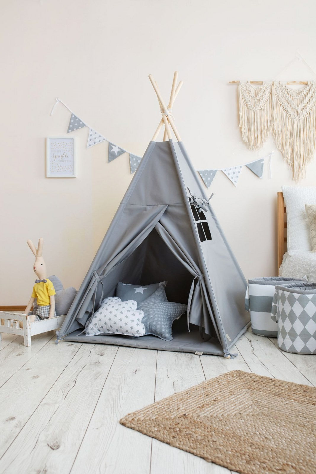 Dark Grey Teepee Tent – OEKO-TEX® certified cotton teepee tent, handmade in Poland