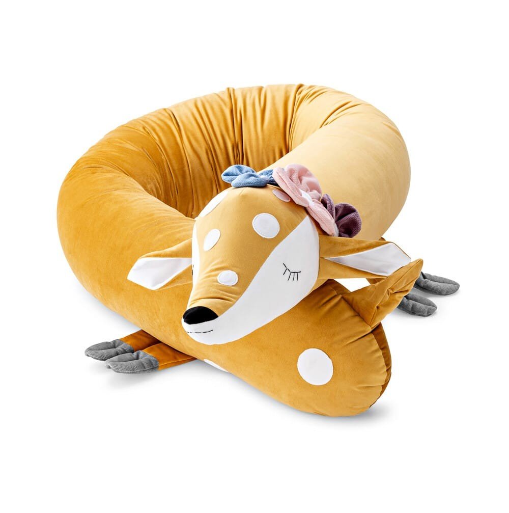 Doe Cuddle Pillow & Bed Wall Bumper with Floral Crown - Velvet, 210 cm - Tiny Tugz™