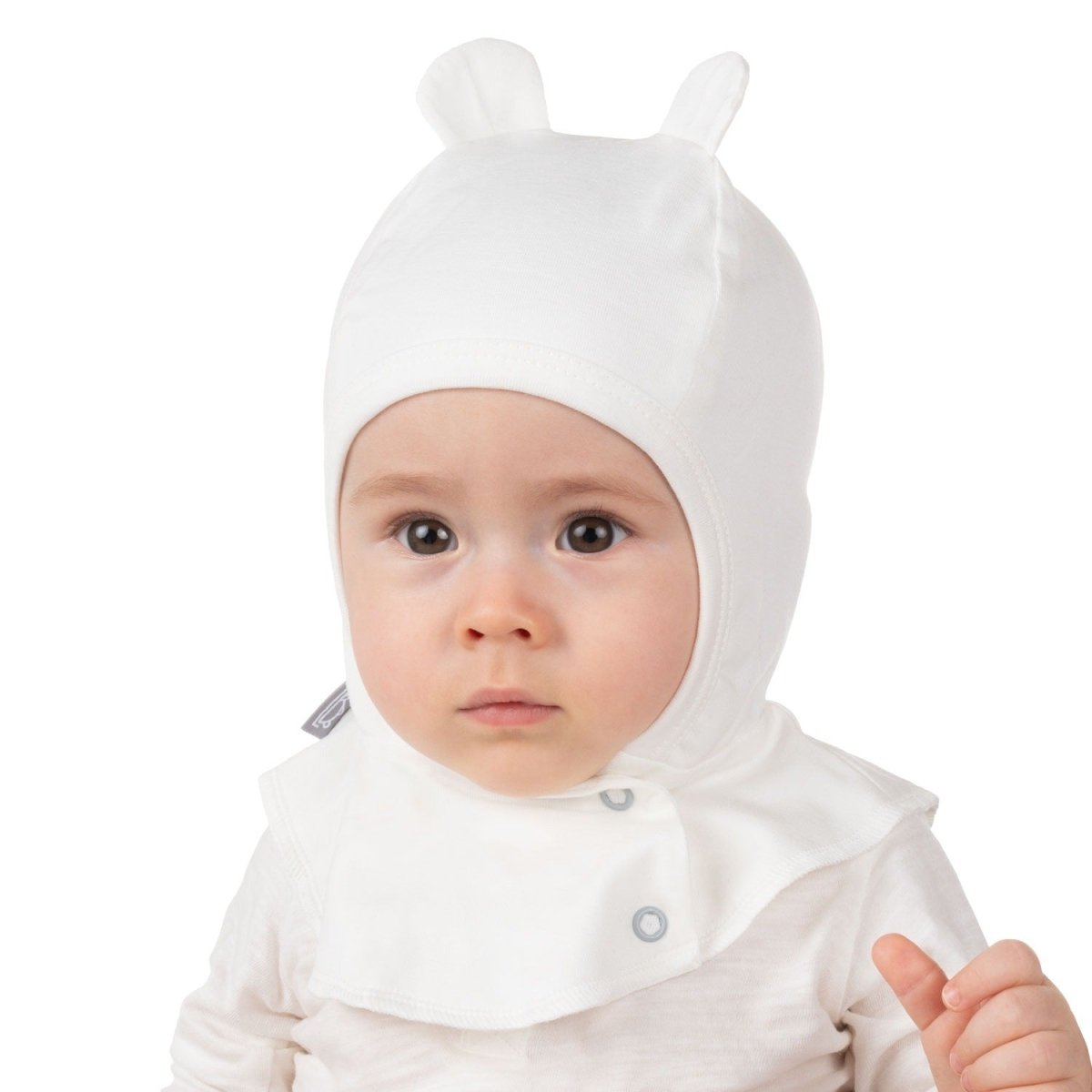 Double-Layer Cotton Baby Balaclava with Ears – White - Tiny Tugz™