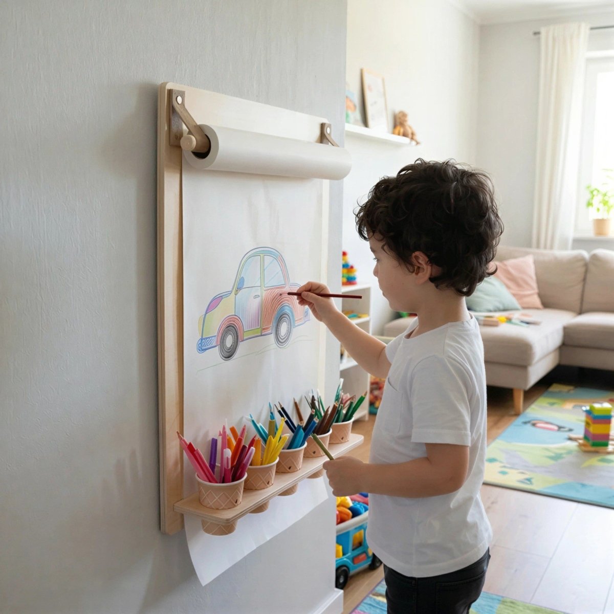 Drawing Board with Pencil Holder – With Paper Roll - Tiny Tugz™