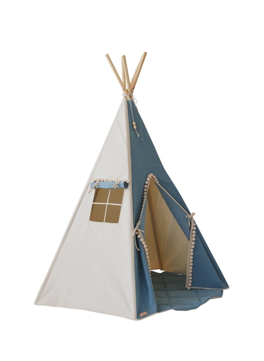 Dusty Blue Cotton Teepee Tent for Kids & Toddlers (3y+) - Tiny Tugz™