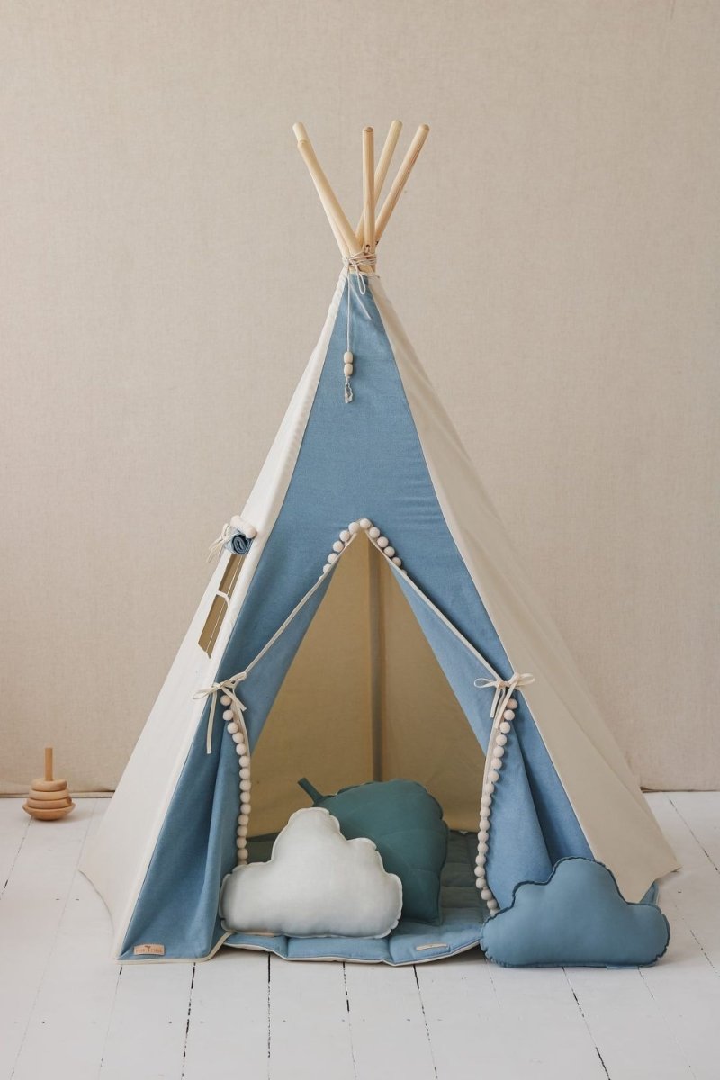 Dusty Blue Cotton Teepee Tent for Kids & Toddlers (3y+) - Tiny Tugz™