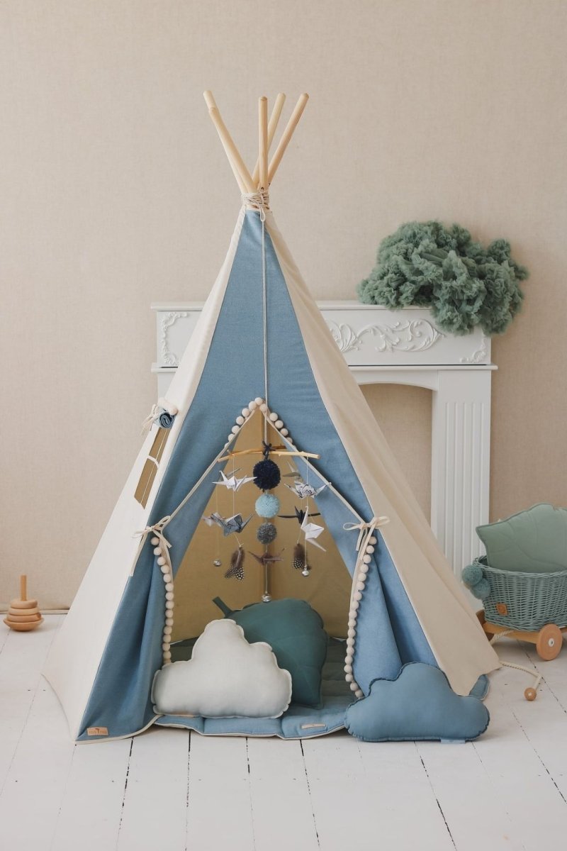 Dusty Blue Cotton Teepee Tent for Kids & Toddlers (3y+) - Tiny Tugz™