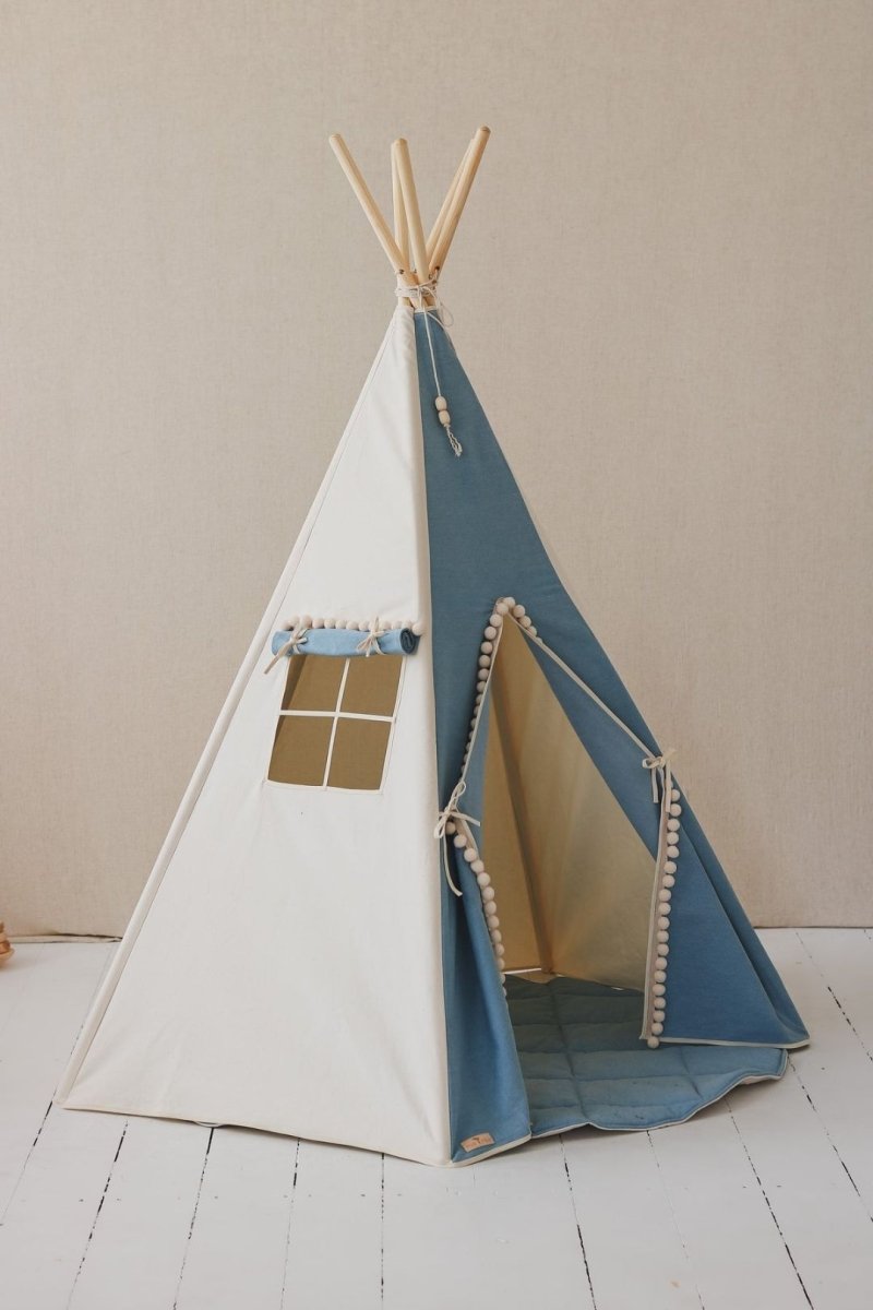 Dusty Blue Cotton Teepee Tent for Kids & Toddlers (3y+) - Tiny Tugz™