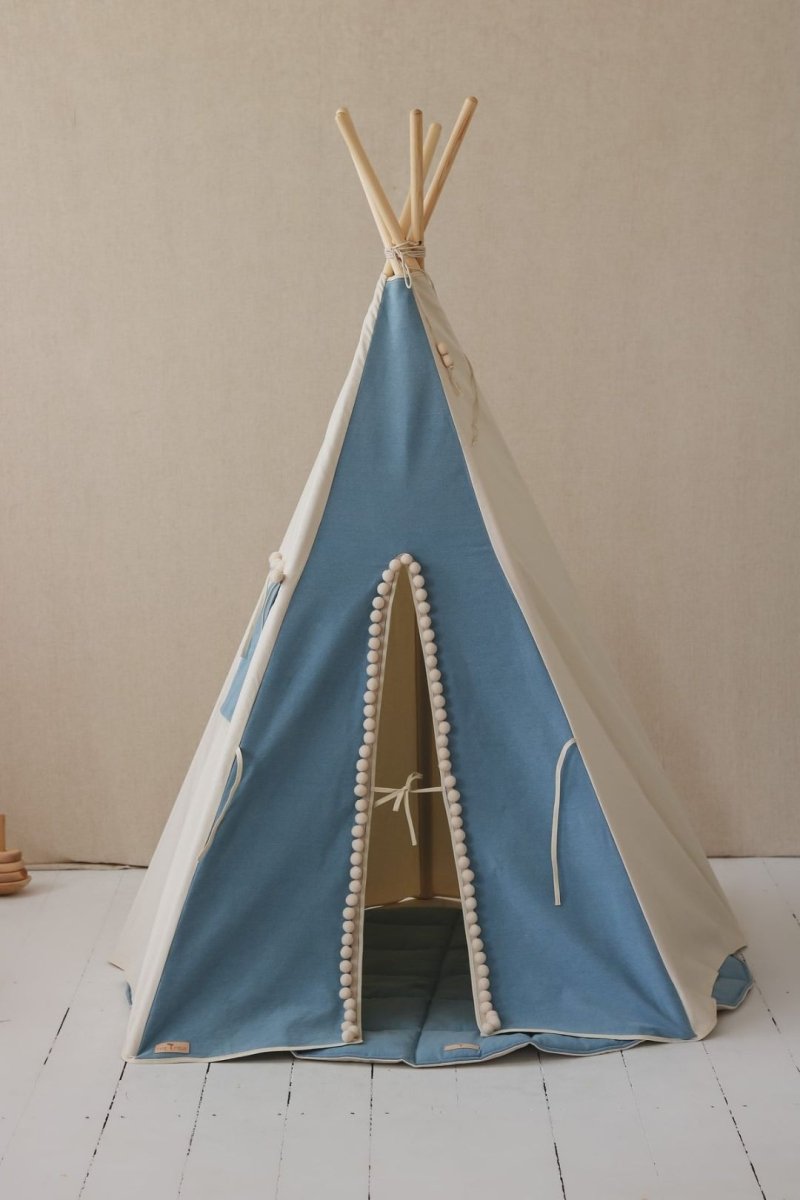 Dusty Blue Cotton Teepee Tent for Kids & Toddlers (3y+) - Tiny Tugz™