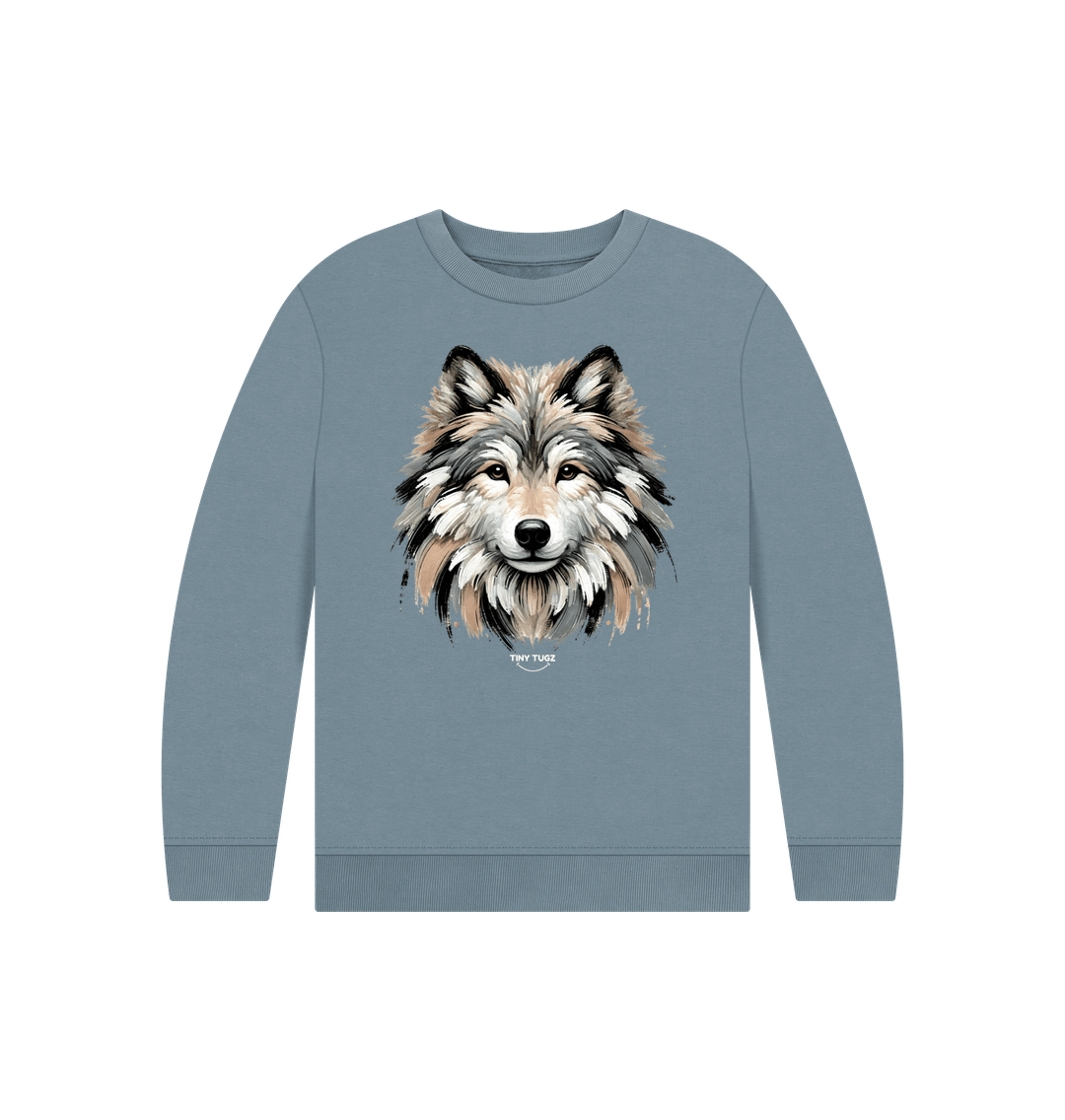 Stone Blue Printed Kids Jumper