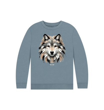Stone Blue Printed Kids Jumper