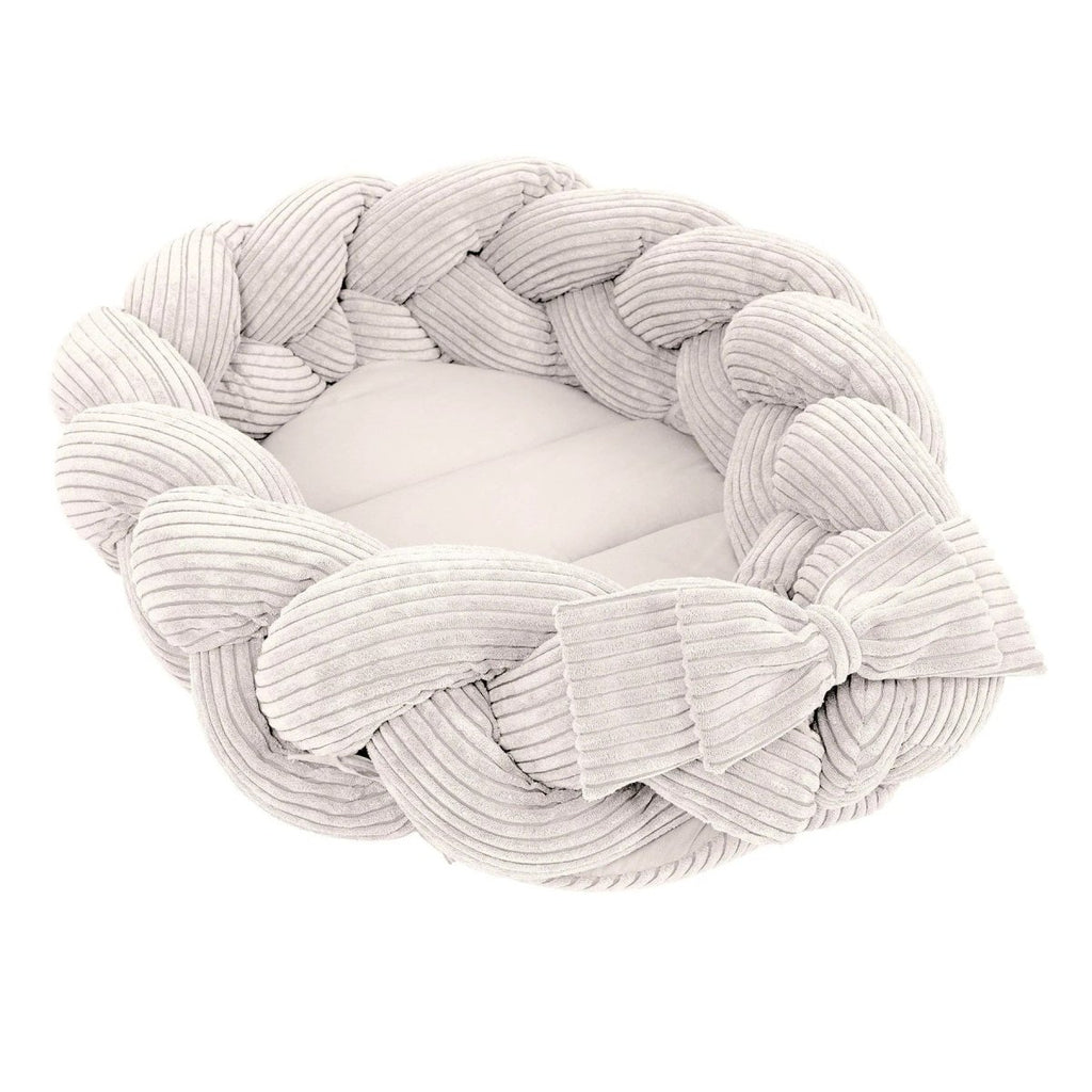 Ecru Baby Nest with Braided Bumper & Play Mat, Ribbed Corduroy & Cotton Lining - Tiny Tugz™