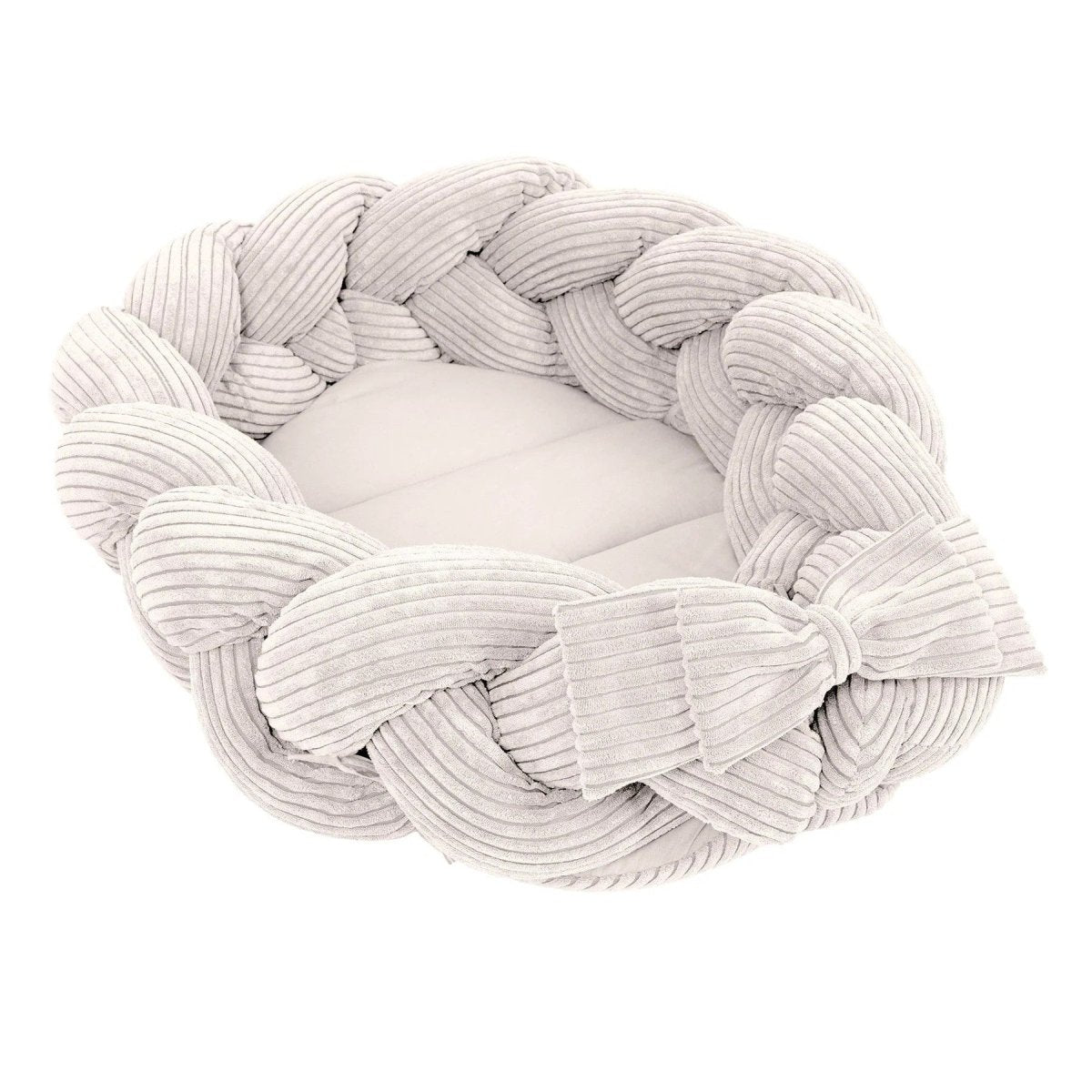 Ecru Baby Nest with Braided Bumper & Play Mat, Ribbed Corduroy & Cotton Lining - Tiny Tugz™