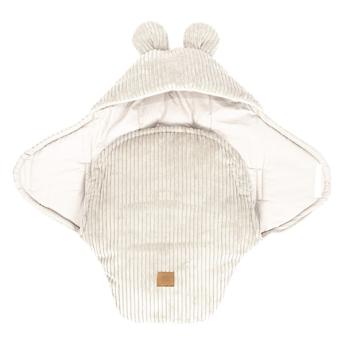 Ecru Baby Swaddle with Bear Ears, Ribbed Corduroy & Cotton Lining - Tiny Tugz™