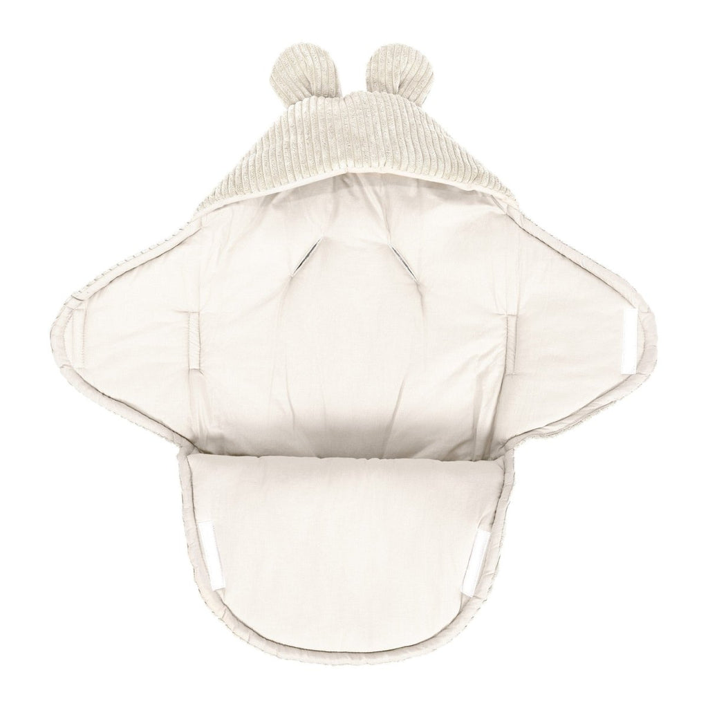 Ecru Baby Swaddle with Bear Ears, Ribbed Corduroy & Cotton Lining - Tiny Tugz™