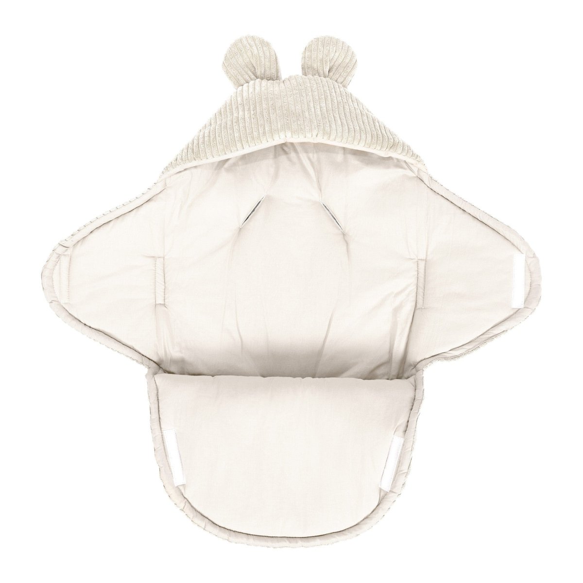 Ecru Baby Swaddle with Bear Ears, Ribbed Corduroy & Cotton Lining - Tiny Tugz™