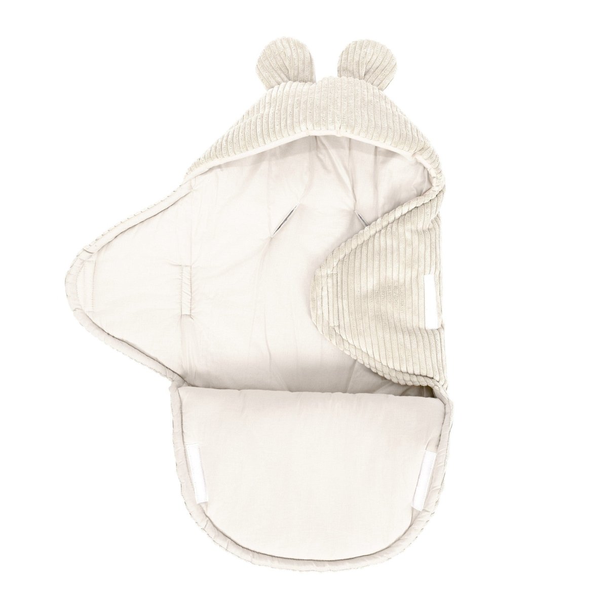 Ecru Baby Swaddle with Bear Ears, Ribbed Corduroy & Cotton Lining - Tiny Tugz™