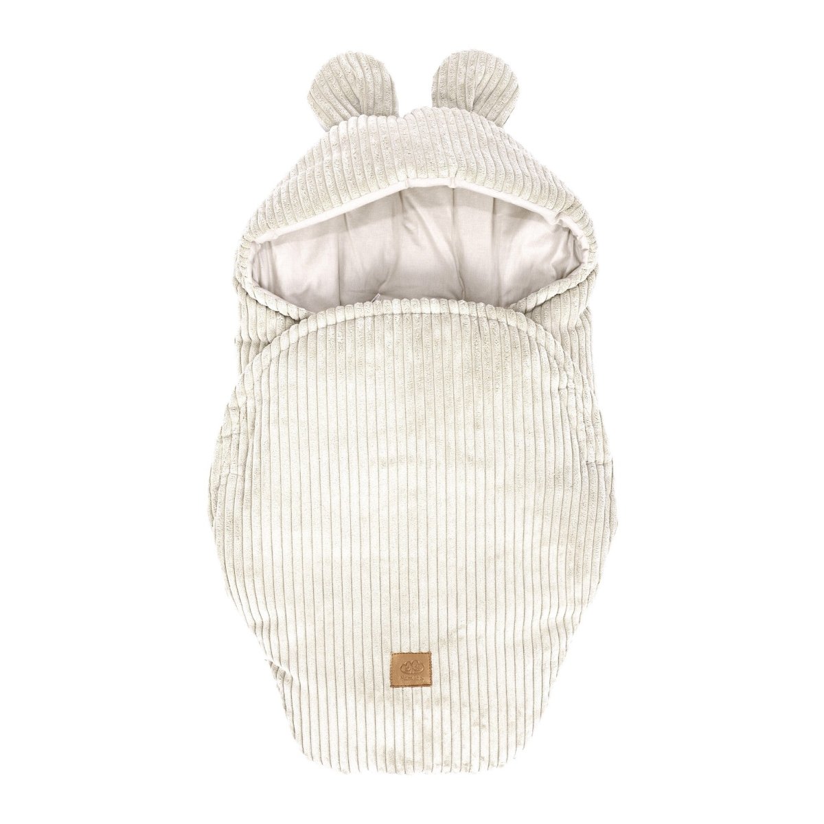 Ecru Baby Swaddle with Bear Ears, Ribbed Corduroy & Cotton Lining - Tiny Tugz™