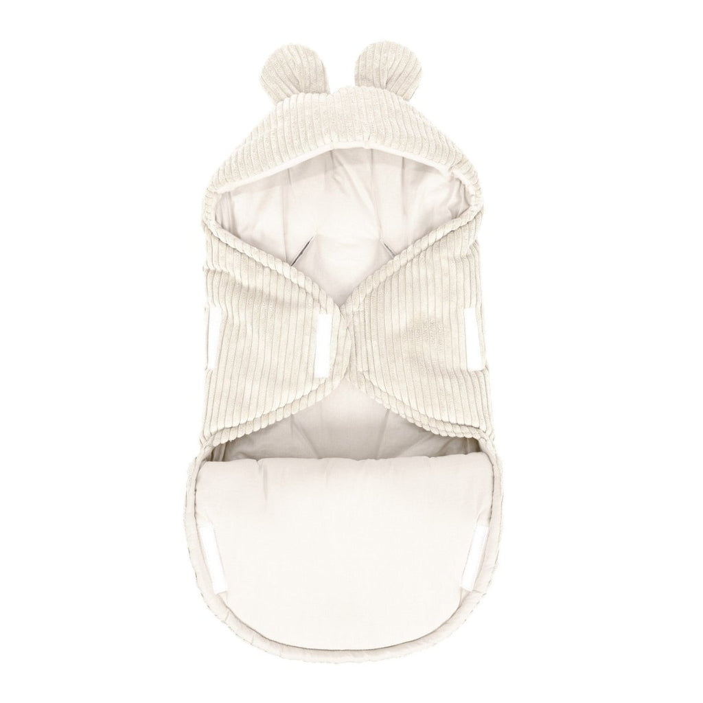 Ecru Baby Swaddle with Bear Ears, Ribbed Corduroy & Cotton Lining - Tiny Tugz™