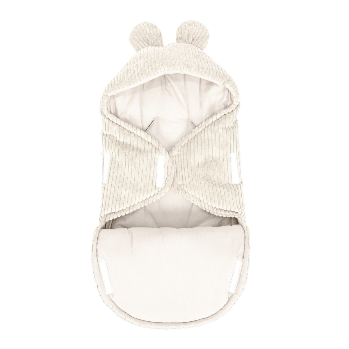 Ecru Baby Swaddle with Bear Ears, Ribbed Corduroy & Cotton Lining - Tiny Tugz™